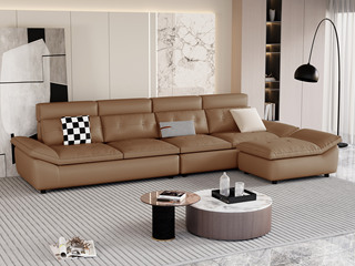  现代简约 超宽扶手帆船沙发 柔软舒适 优质科技布 实木框架 高回弹海绵 羽绒填充柔软靠包 卡其色 组合沙发 四人位+脚踏