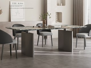  极简风格 防刮耐磨 大理石台面+不锈钢拉丝 1.6米 餐桌