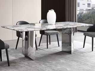  极简风格  大理石台面+不锈钢底架 1.6米 餐桌