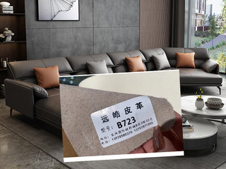  极简风格 高弹舒适 全实木框架+白鹅羽绒靠包 转角+3+右贵妃 沙发（定制沙发材质为：远皓皮革 B723号色 ， 定制产品不支持退换）