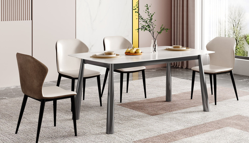 歌迪【摆场推荐】极简风格 大象腿餐桌 防刮耐磨哑光雪山白岩板桌面内在硬核稳固+碳钢微倾八字桌腿受力均匀强劲支撑 超强抗污易清洁 桌底宽敞收纳自如 1.4米餐桌