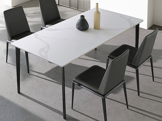  极简风格  哑光雪山石岩板桌面+碳钢 1.4米餐桌