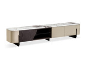 诺美帝斯 极简风格 大理石面+不锈钢黑钛脚架+烤漆木柜  2.2米电视柜