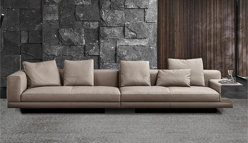 诺美帝斯 意式极简康纳利沙发 抗皱耐撕拉 仿真皮 天然蓬松羽绒靠包 云端坐感高密度高回弹海绵 落叶松实木框架 四人位3米直排左扶手柜沙发(抱枕随机发货)（图片为3.6米  此配置为3米）