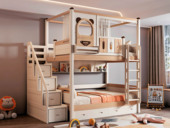 七彩童堡 原木风格 环保健康 纯实木 儿童床 1.5*2.0米子母床（含挂梯 不含书架+梯柜+抽屉）（搭配床板）（上下同宽）