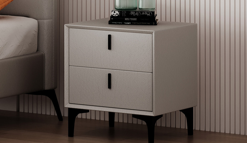 卡罗亚  极简风格 扪布+实木抽屉+五金脚 床头柜