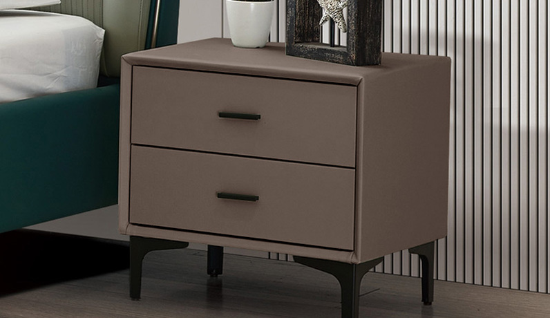 歌迪 极简风格 扪皮  土棕色 五金脚床头柜