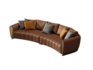  轻奢风格 真皮+实木+高密度海绵+不锈钢镀金 弧形 五人位沙发