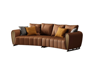 轻奢风格 仿真+实木+高密度海绵+不锈钢镀金 弧形 四人位沙发
