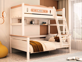  原木风格 环保健康 纯实木 儿童床 胡桃色 1.5*2.0米子母床（含挂梯 书架）（搭配床板）