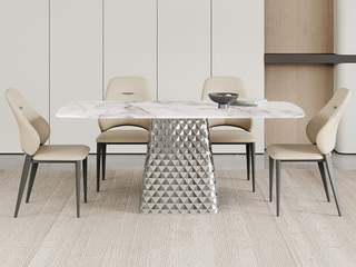  极简风格  微晶石台面+菱形钻石纹不锈钢支撑底座  1.8米餐桌