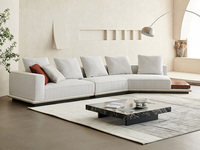 罗曼仕 极简风格 地平线沙发 棉麻+实木+羽绒+高回弹海绵 转角沙发 单扶手三位+无扶手左转角带边几（转角为整体沙发 下单前请确认电梯和楼梯尺寸）