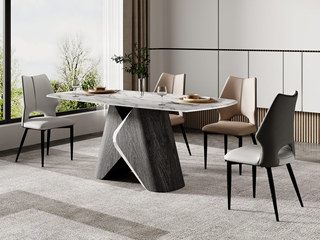  极简风格 设计师款大理石餐桌 防刮耐磨 榆木木皮 纹理细腻 1.8米 餐桌