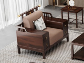 檀雅居 新中式 传家之选 进口乌金木+猫抓皮+高密度回弹海绵 多功能储物 红檀色 单人位沙发（抱枕随机发货）（展厅同色）