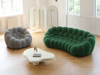   现代简约  Bubble sofa 泡泡球沙发 高精密针织面料  一体成型定型棉 手工拉点工艺 沙发组合 绿色四人位+灰色单人位