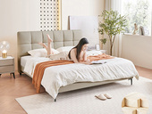 左右沙发 极简风格 奶油床 头层牛皮 舒适高回弹海绵软包床 米灰色 1.8*2.0米真皮床（此产品有短途物流费）