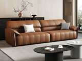 罗曼仕 意式极简 钢琴键真皮沙发 高定头层黄牛皮 蓬松柔软羽绒填充头枕 优质高回弹海绵座包 四人位沙发