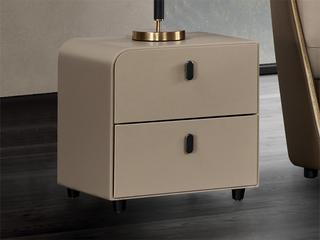  极简风格 优质PU皮+实木抽屉 时尚大气 双抽储物 面左 床头柜