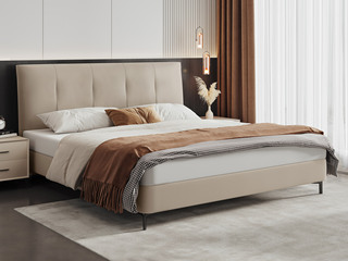  极简风格 柔韧透气进口头层黄牛皮 柔和松软高回弹海棉 进口环保落叶松实木框架 1.5*2.0米 真皮床（搭配10公分松木排骨架）