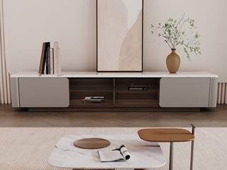  极简风格 高品质高颜值大理石台面 北美黑胡桃木+实木框架 金属烤漆 2.0米 电视柜
