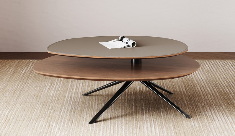 诺美帝斯 极简风格 复式悬浮旋转桌面 北美进口黑胡桃木+马鞍皮桌面+碳素钢脚 1.1米 茶几