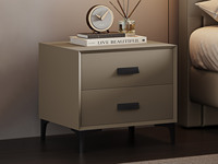 歌迪 极简风格 全实木柜体+松木抽屉 扪皮 浅卡其 床头柜