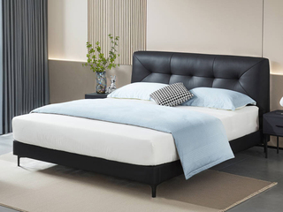 【现货】 国际知名品牌 现代简约软靠高档皮艺床 云杉木实木主框架 细腻柔软东亚海绵靠包 1.5*2.0米床（此产品有短途物流费）