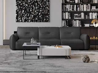  极简风格 小黑牛真皮沙发 高质感头层牛皮+高回弹海绵+俄罗斯落叶松实木框架+五金脚  黑色 四人沙发 （此产品有短途物流费）