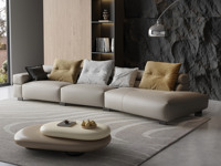 欧瑞仕 意式极简 乔西沙发 新一代耐磨抗皱仿真皮 不规则流线异形设计 创意设计感镀铬五金脚 轻盈蓬松羽绒+高回弹海绵双料填充 打造五星级坐靠感 俄罗斯落叶松实木框架 卡其色 左转角沙发