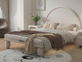 艺家 奶油风 泰国进口橡胶木 圆润日出床头 齐边设计 柱型实木脚稳固耐用 1.2*2.0米 实木床