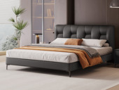 【现货】歌迪 极简风格 设计工字型床头 抗皱耐撕拉仿真皮 精选高回弹海绵 俄罗斯落叶松实木框架 黑色 1.8*2.0米床（搭配10公分松木排骨架）