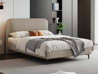 歌迪 极简风格 高定头层黄牛皮 内柔外刚高回弹海绵 俄罗斯进口落叶松实木框架 1.35*2.0米 浅卡其 真皮床（搭配10公分松木排骨架）