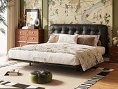 【现货】罗曼仕 中古风 黑糖云朵真皮悬浮床 进口头层黄牛皮 床头三面环绕真皮 优质橡木实木框架 柔软高密度海绵 1.5*2.0米床（带灯带 建议床下预留电源插座）