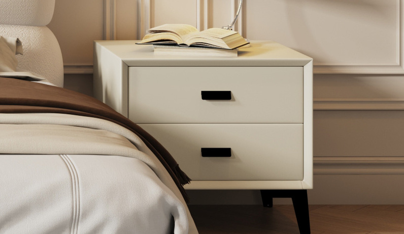 卡琪朵 奶油风 全实木柜体+实木抽屉 绒布 双抽床头柜