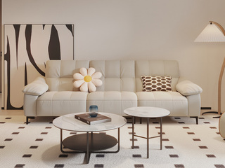  现代简约 亲肤透气超柔科技布 均匀方格大靠包 稳固不易变形 高回弹海绵+实木内架 四人直排沙发 （不含抱枕）（此产品有短途物流费）