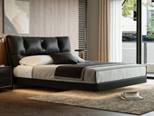 诺美帝斯 极简风格 进口头层黄牛皮 蓬松柔软羽绒厚实靠包 饱满舒适云端靠感 进口俄罗斯落叶松实木框架 黑色 1.8*2.0米悬浮齐边床（建议床下预留电源插座）（搭配十公分松木排骨架）