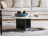 伽罗时光 中古风 双子茶几 天然肌理洞石岩板 北美进口红橡木 光滑圆润边角 茶几（仅含茶几）