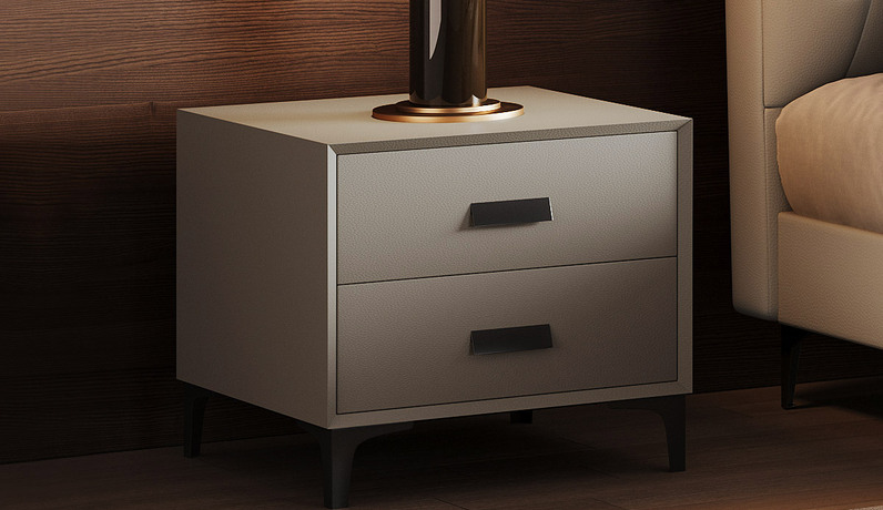 歌迪 极简风格 扪皮+全实木柜体 床头柜