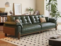 伽罗时光 中古风 进口FAS级全白蜡木外框架 柔韧复古高档油蜡布 饱满松软厚实宽大扶手可靠可枕 蓬盈柔软羽绒抱枕 高回弹高密度海绵 软而不塌双重舒适靠感 精巧拉点 实木侧板装饰设计 复古绿 小四人位沙发