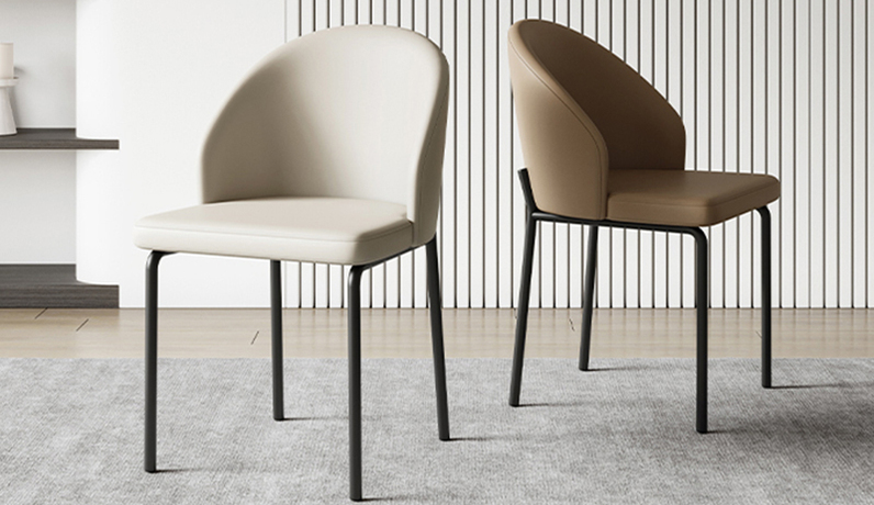 歌迪 极简风格 优质皮艺 圆弧弯背流畅曲线 高密度海绵 碳素钢架 浅卡其 餐椅（单把价格 需双数购买 单数不发货）