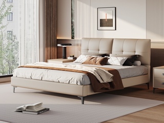  极简风格 高定头层黄牛皮 高密度Q弹海绵双靠包 紧致有型柔弹释压倚靠舒适 井字拉点不跑位 精选优质俄罗斯落叶松实木框架 1.8*2.0米真皮床（搭配10公分松木排骨架）