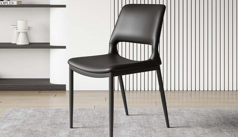 歌迪 极简风格 优质皮艺 镂空靠背设计 无痕贴合透气不闷热 高密度海绵 坚实稳固碳素钢脚 黑色 餐椅（单把价格 需双数购买 单数不发货）