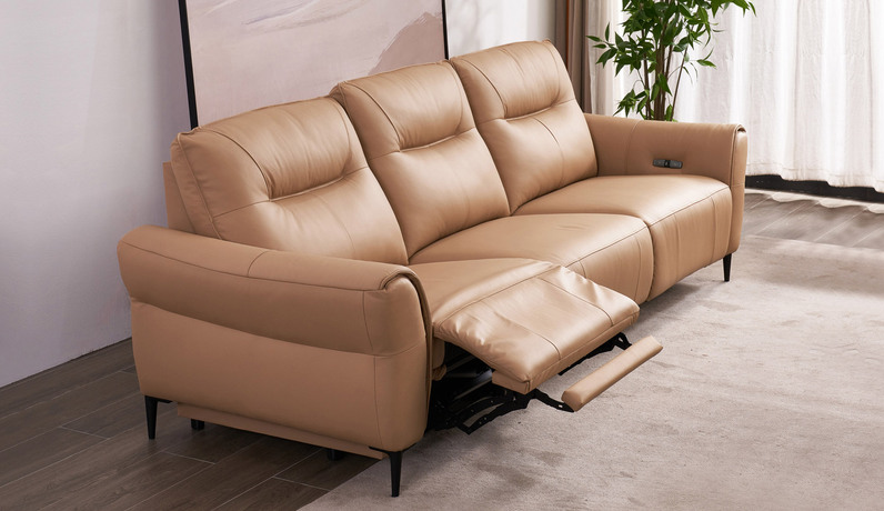 【现货】芝华仕 旗舰款 现代简约 全面升级零靠墙电动功能位 落日系列 头层牛皮功能沙发 甄选进口头层黄牛皮 仿花瓣式流线靠包 轻盈蓬松海绵 姜黄色 右功能位三人沙发（此产品有短途物流费）