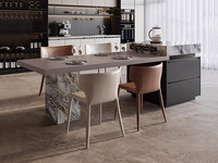 欧瑞仕 意式极简 高质感仿岩石纹理饰面 时尚三拼色设计 双面大容量储物 正面抽屉 反面储物柜 电力导轨插座 岛台