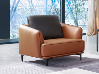  国际知名品牌 现代简约头层牛皮 进口天然云杉木柔软舒适靠包 单人位沙发（此产品有短途物流费）