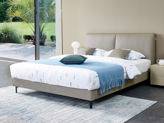  国际知名品牌 现代简约真皮品质 进口天然云杉木柔软亲肤靠背皮艺床（1.5米）