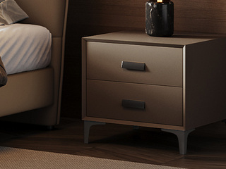  极简风格 橄榄棕 扪皮+全实木柜体 床头柜