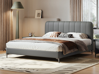  极简风格 抗皱耐撕拉仿真皮 高密度高回弹海绵 俄罗斯进口落叶松实木框架 1.5*2.0米 蓝灰色 床（搭配10公分松木排骨架）