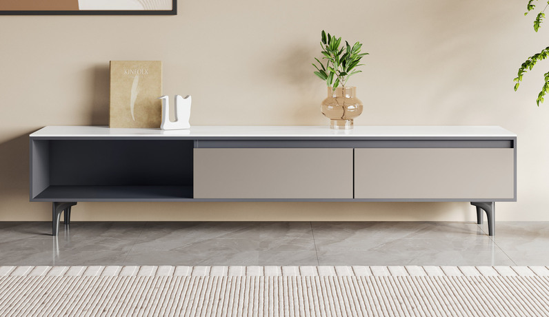 歌迪 极简风格 高品质精致耐用亮光雪山石岩板 开放式储物格随心置物 2.0米 电视柜