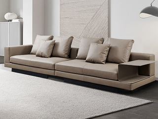  意式极简 康纳利真皮沙发 柔软舒适 质感细腻 至臻头层黄牛皮 天然蓬松羽绒靠包 云端坐感高密度高回弹海绵 落叶松实木框架  四人位3米直排左扶手柜沙发 （含红色布艺抱枕*1+腰枕*1）（图片为3.6米  此配置为3米）